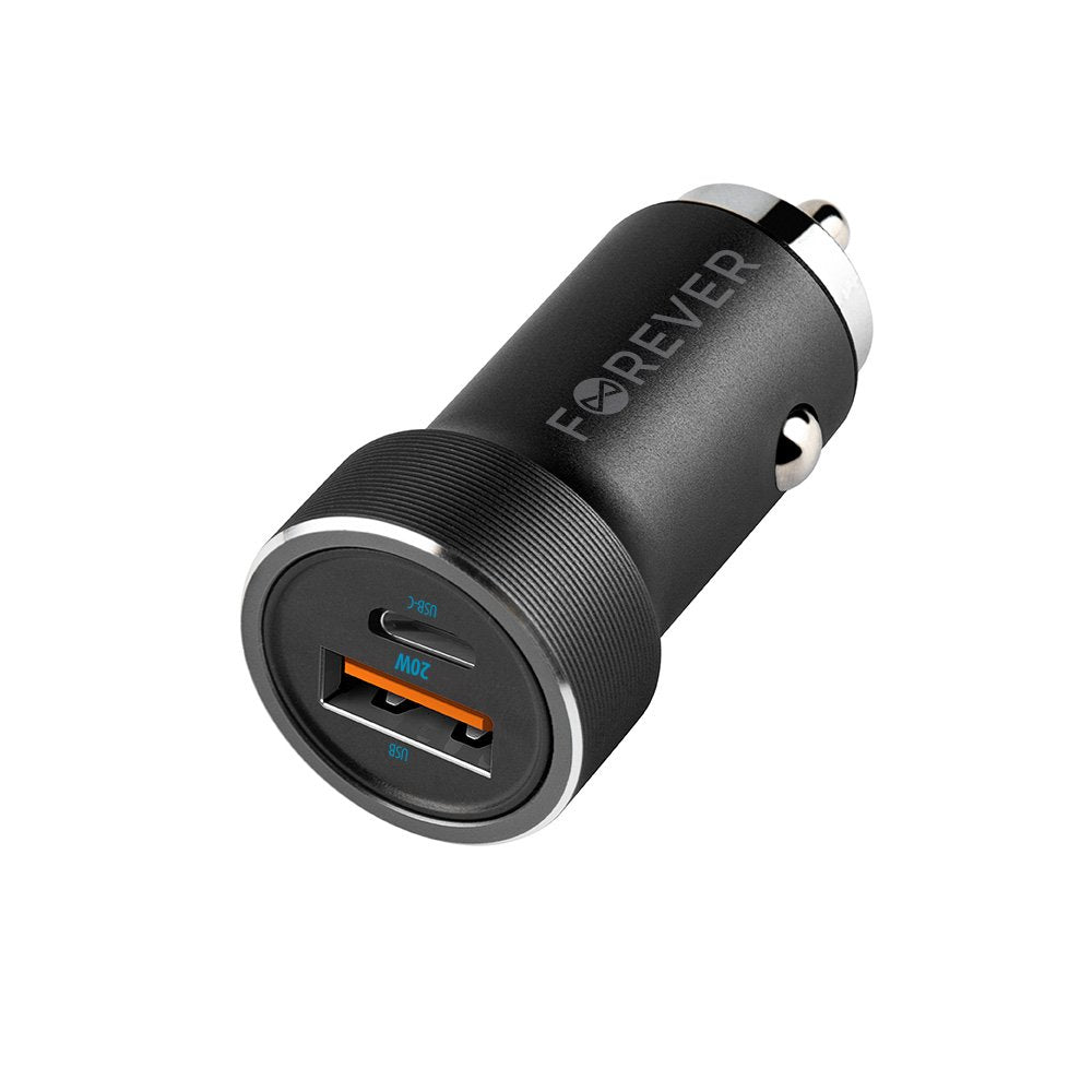 Forever auto lādētājs CC-06 PD QC 1x USB-C 1x USB 20W, melns
