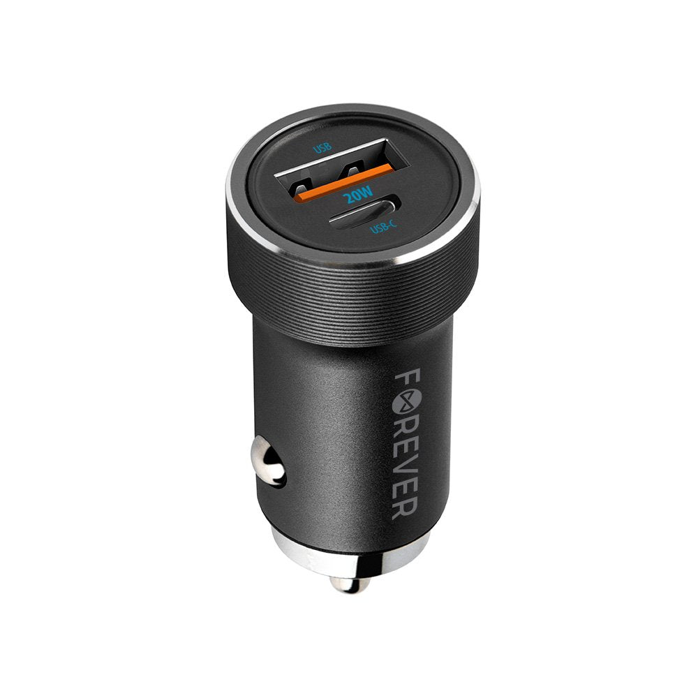 Forever auto lādētājs CC-06 PD QC 1x USB-C 1x USB 20W, melns