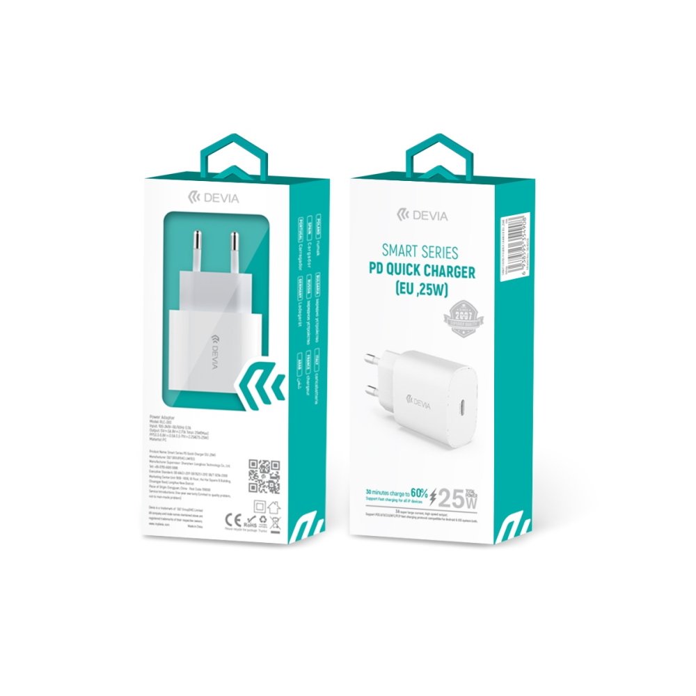 Devia tīkla lādētājs Smart PD 25W 1x USB-C, balts