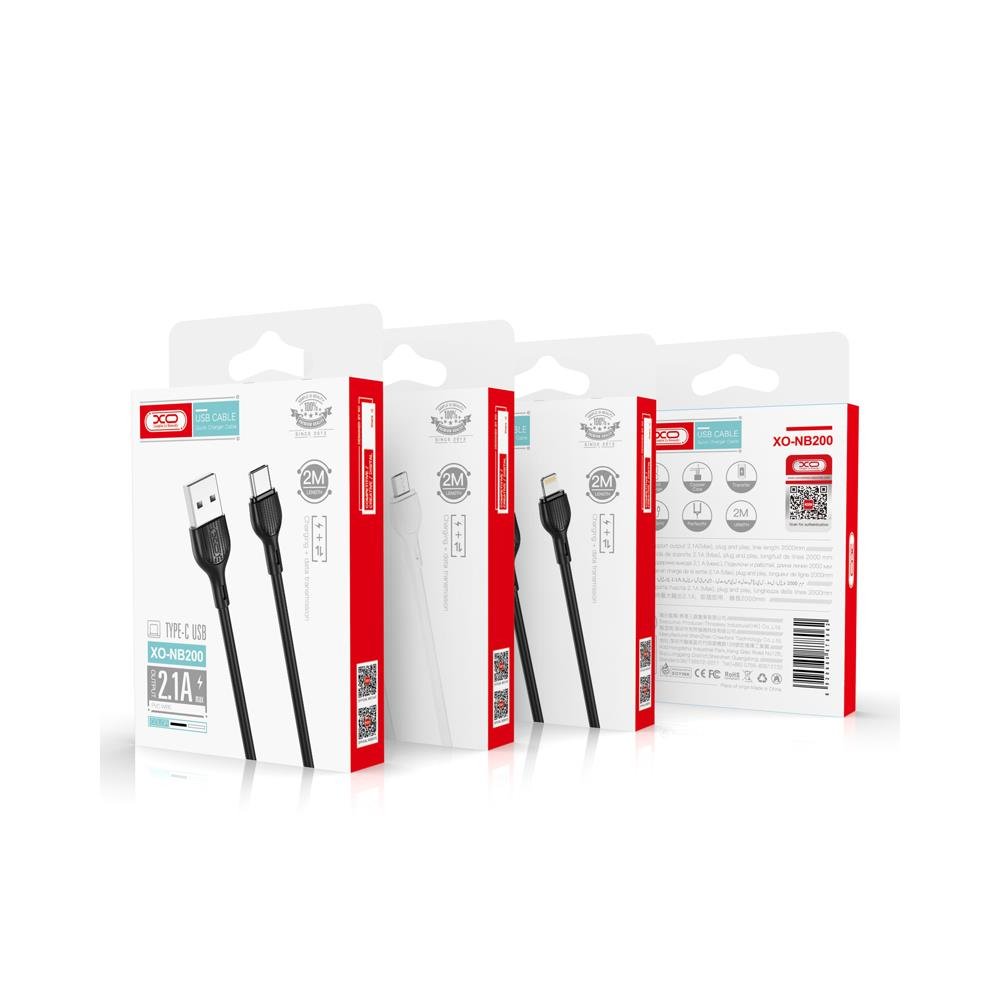 XO kabelis NB200 USB - Lightning 2,0m 2.1A, melns