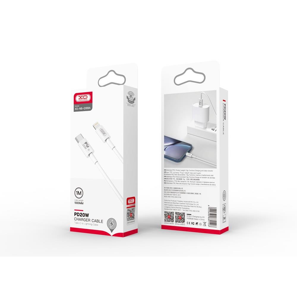 XO kabelis NB-Q189A PD USB-C - Lightning 1,0m 20W, balts