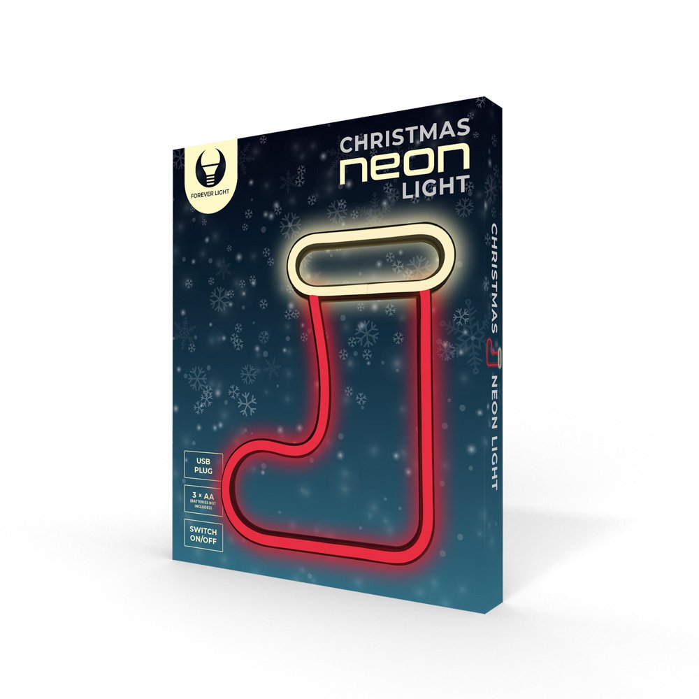 Forever Light gaisma Neon LED Christmas Sock balts, sarkans FLNE23 Forever