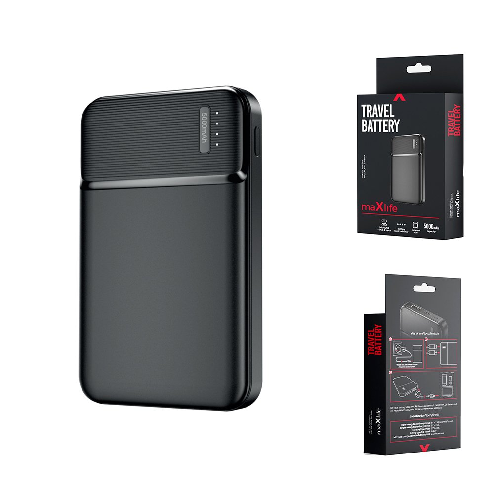 Maxlife ārējā baterija MXPB-01 5000 mAh, melna