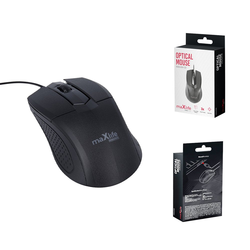 Maxlife datorpele Home Office MXHM-01 optical 1000 DPI 1,2 m, melna