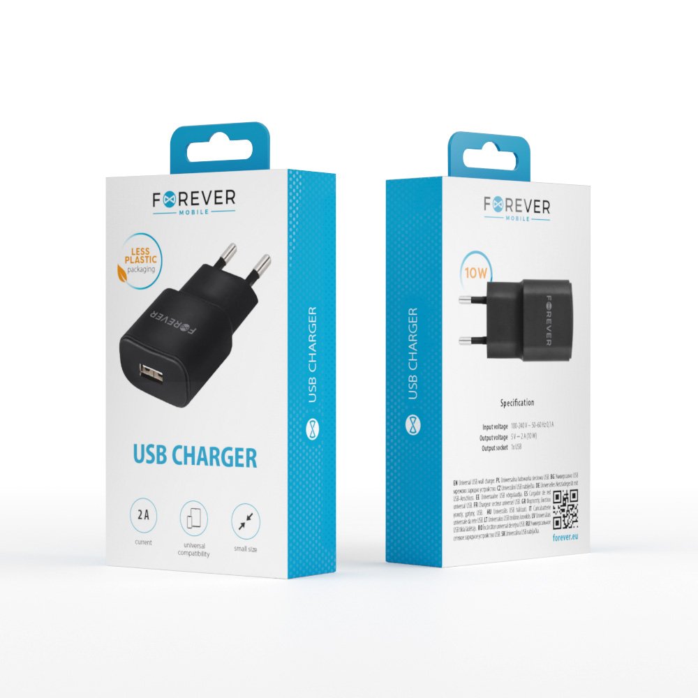 Forever lādētājs TC-01 1x USB 2A, melns