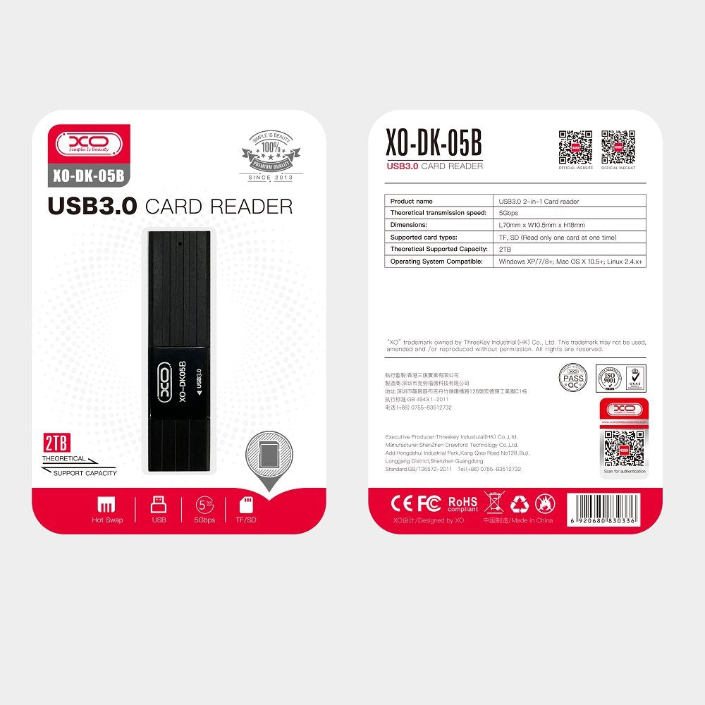 XO karšu lasītājs 2 vienā DK05B USB 3.0 melns