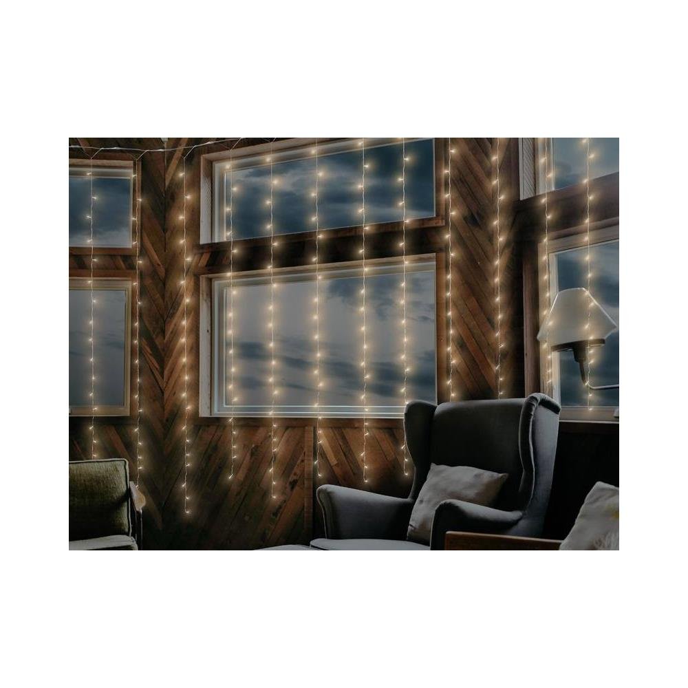 MOON gaismas aizkars 240 LED, 2x3 m, 8 funkcijas, 230 V, tālvadības pults, silti balta gaisma