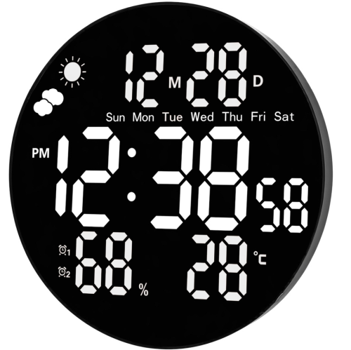 Gaosiio DS-3853L LED sienas pulkstenis ar datumu, temperatūru, modinātāju un tālvadības pulti 25cm