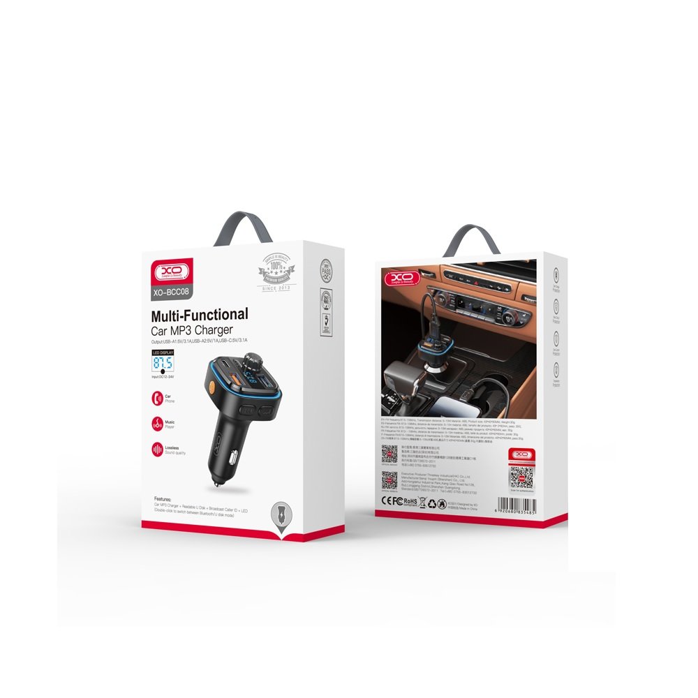 XO Bluetooth auto lādētājs FM raidītājs BCC08 MP3 3,1A, melns