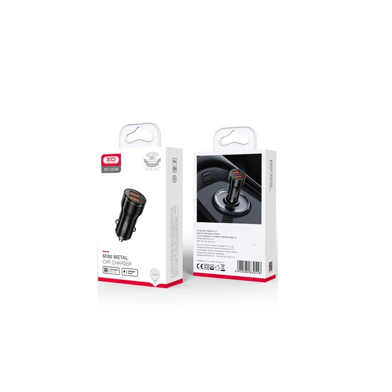 XO auto lādētājs CC48 2x USB 2,4A, melns