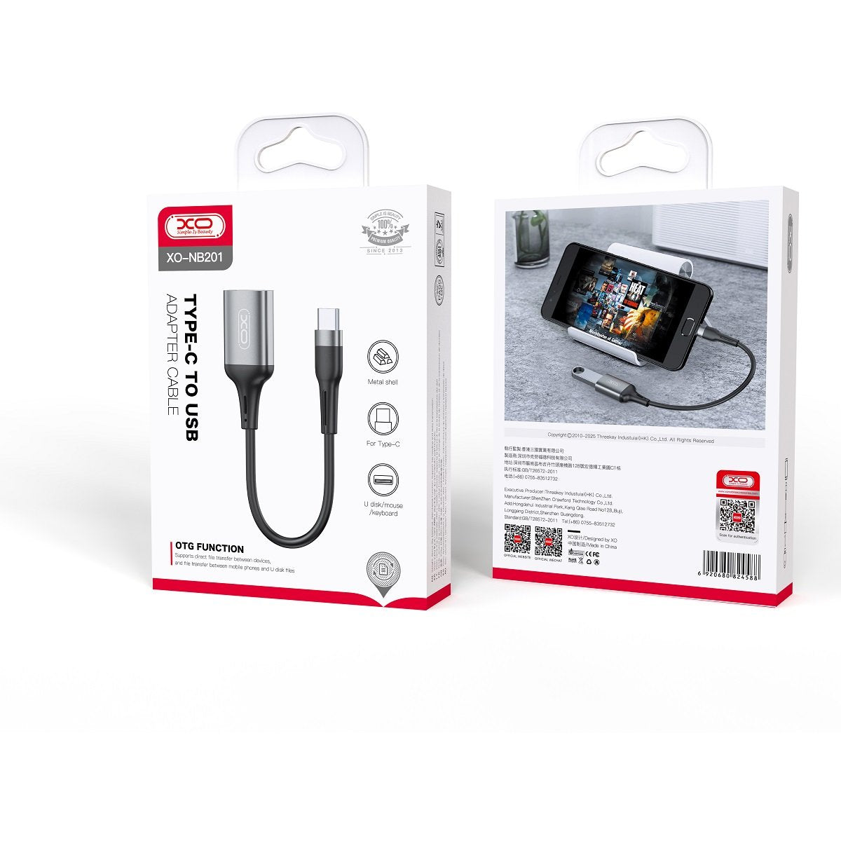 XO adapteris OTG NB201 USB - USB-C, melns