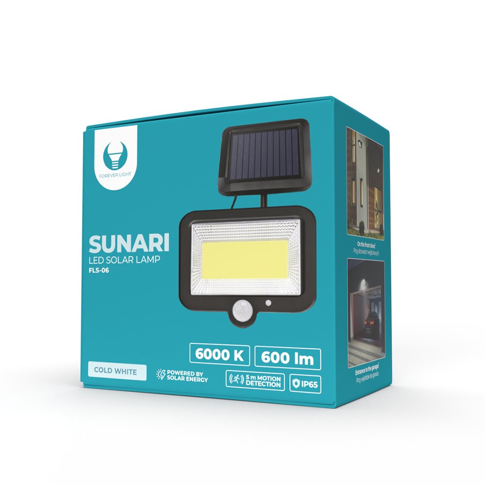 Forever Light ar saules uzlādi LED lampa SUNARI FLS-06 PIR 8W 600lm 6000K 1800mAh Li-Ion