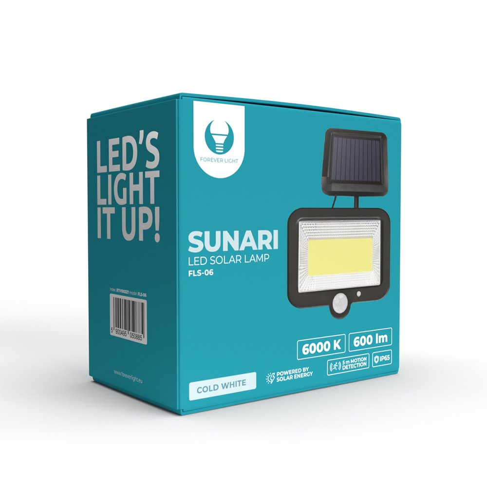 Forever Light ar saules uzlādi LED lampa SUNARI FLS-06 PIR 8W 600lm 6000K 1800mAh Li-Ion