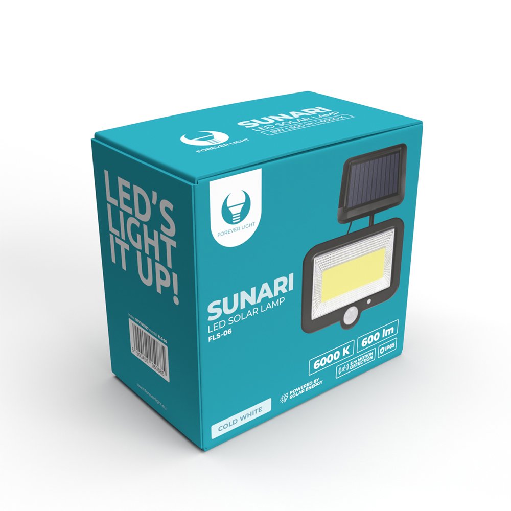 Forever Light ar saules uzlādi LED lampa SUNARI FLS-06 PIR 8W 600lm 6000K 1800mAh Li-Ion