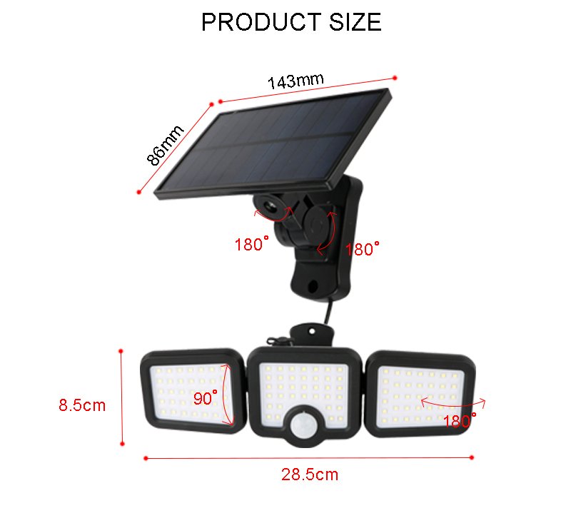Forever Light ar saules uzlādi LED lampa SUNARI FLS-04 108*SMD PIR 10W 800lm 6000K 2400mAh Li-Ion
