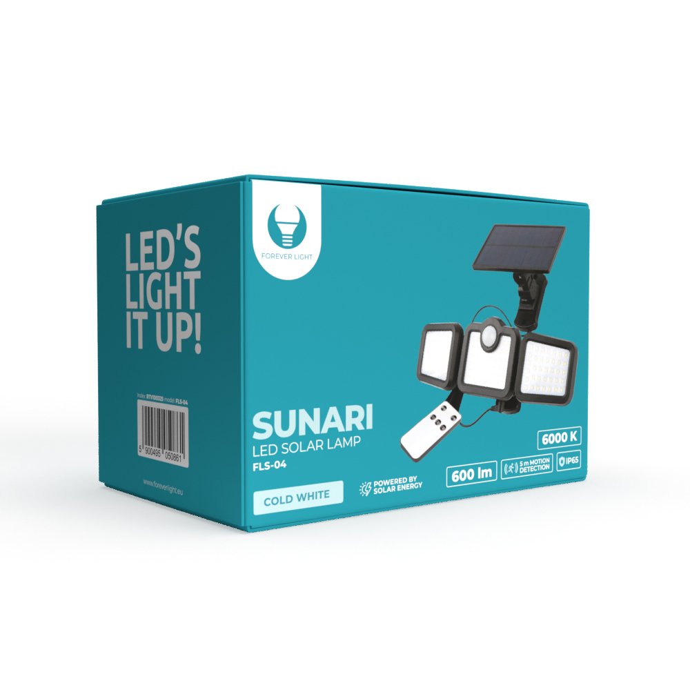 Forever Light ar saules uzlādi LED lampa SUNARI FLS-04 108*SMD PIR 10W 800lm 6000K 2400mAh Li-Ion