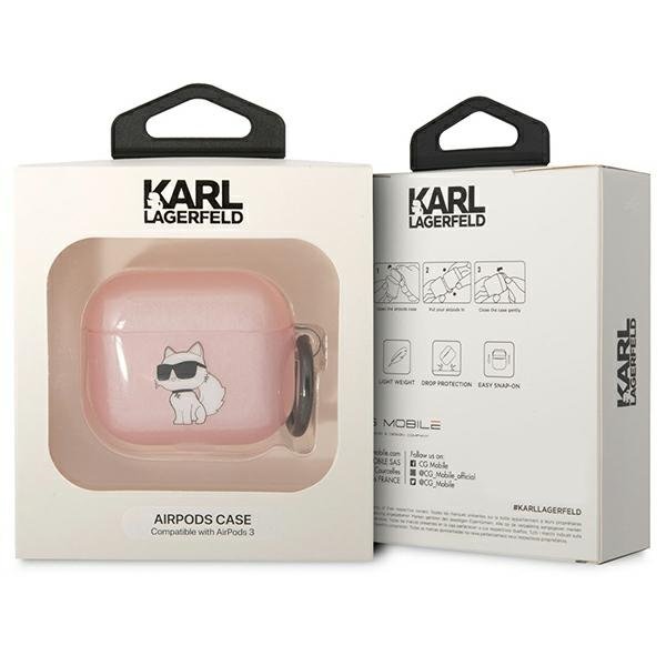 Karl Lagerfeld AirPods 3 apvalks KLA3HNCHTCP rozā krāsā Ikonik Choupette