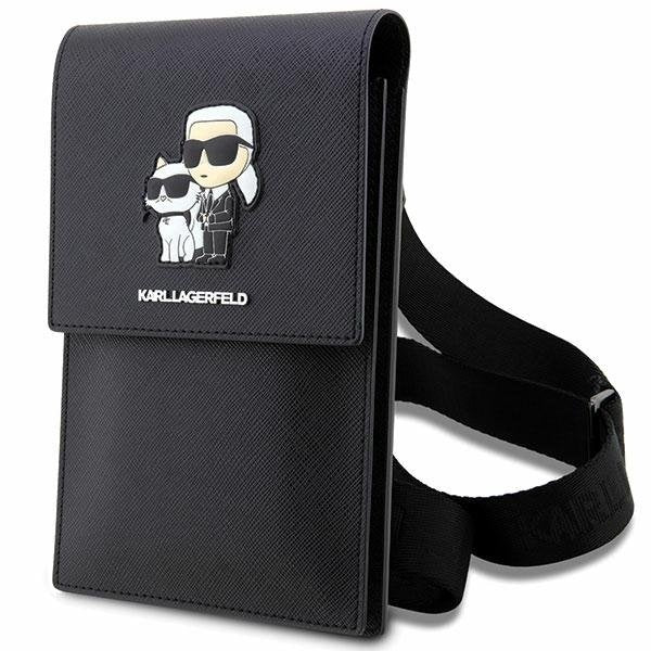 Karl Lagerfeld rokassoma telefonam KLWBSAKCPMK melna cietā maciņa Phone Pounch universāla Saffiano K&C NFT