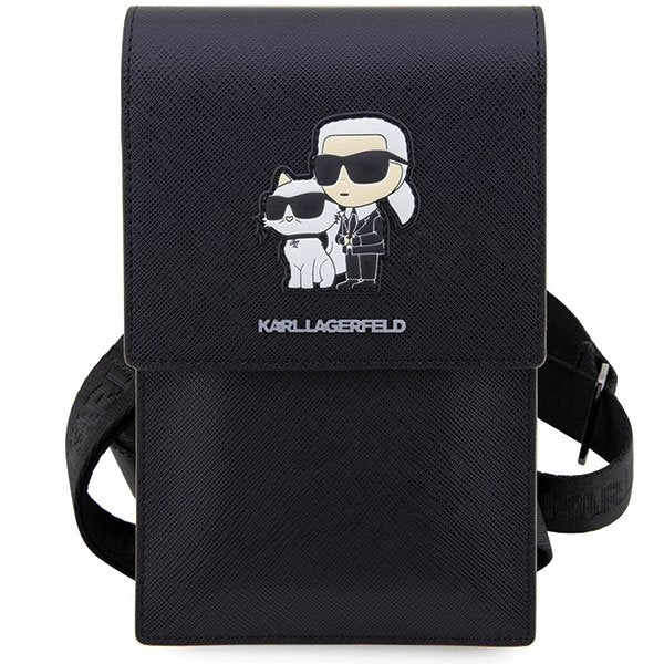 Karl Lagerfeld rokassoma telefonam KLWBSAKCPMK melna cietā maciņa Phone Pounch universāla Saffiano K&C NFT