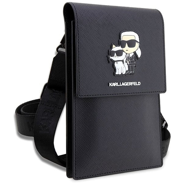 Karl Lagerfeld rokassoma telefonam KLWBSAKCPMK melna cietā maciņa Phone Pounch universāla Saffiano K&C NFT