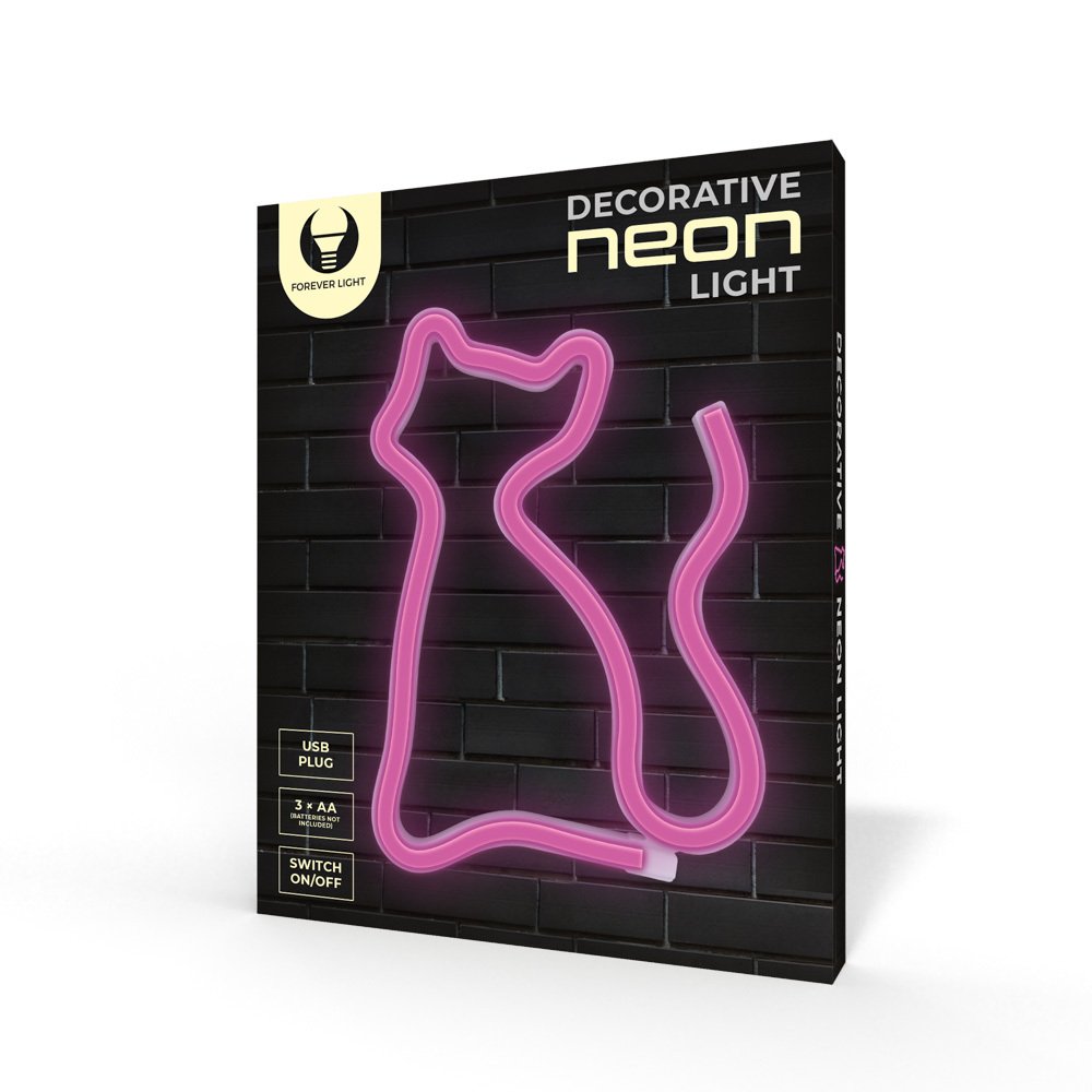 Neona LED CAT rozā Baterijas + USB FLNE04 Forever Light