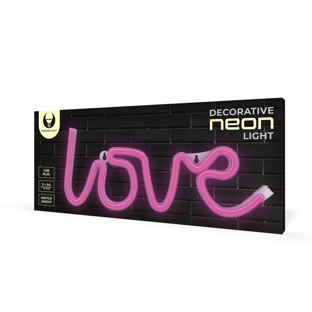 Neona LED LOVE rozā Baterijas + USB FLNE05 Forever Light