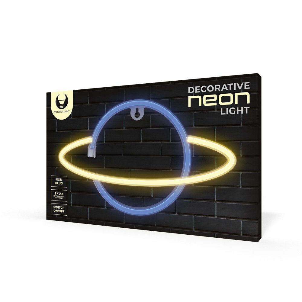 Neona LED SATURN dzeltens, zils Baterijas + USB FLNE11 Forever Light