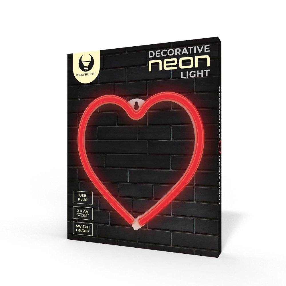 Neona LED HEART sarkans Baterijas + USB FLNE07 Forever Light
