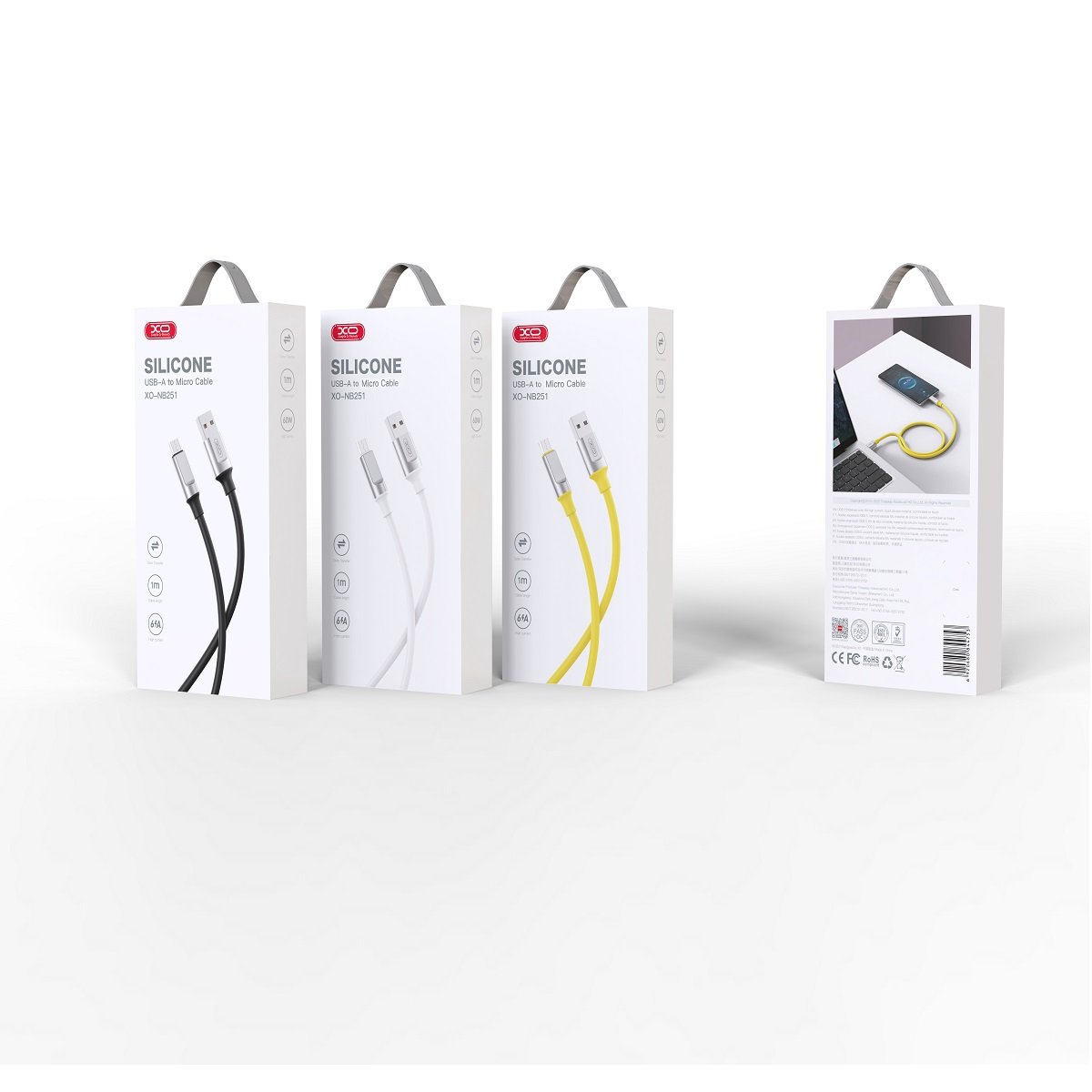 XO kabelis NB251 USB - microUSB 1,0 m 6A, balts