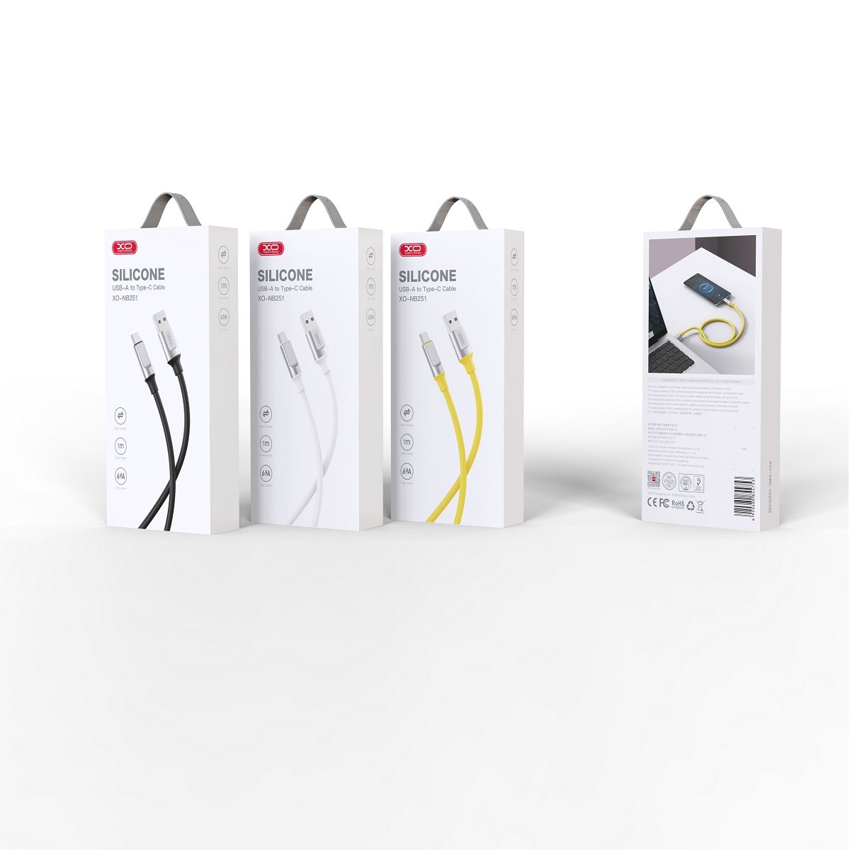 XO kabelis NB251 USB - USB-C 1,0 m 6A, balts
