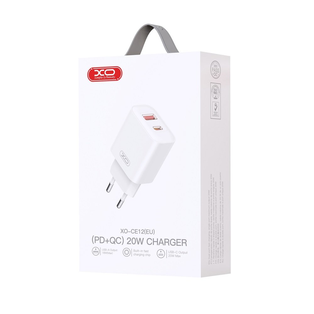 XO tīkla lādētājs CE12 PD QC 3.0 20W 1x USB 1x USB-C balts