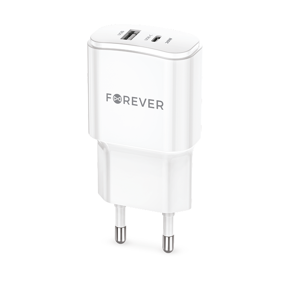 Forever lādētājs TC-01-20AC PD QC 1x USB-C 1x USB 20W, balts