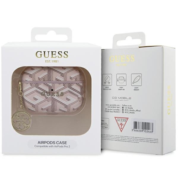 Guess maciņš AirPods Pro 2 austiņām GUAP2PGCE4CP rozā Gcube Classic zeltains Logo ar piekariņu