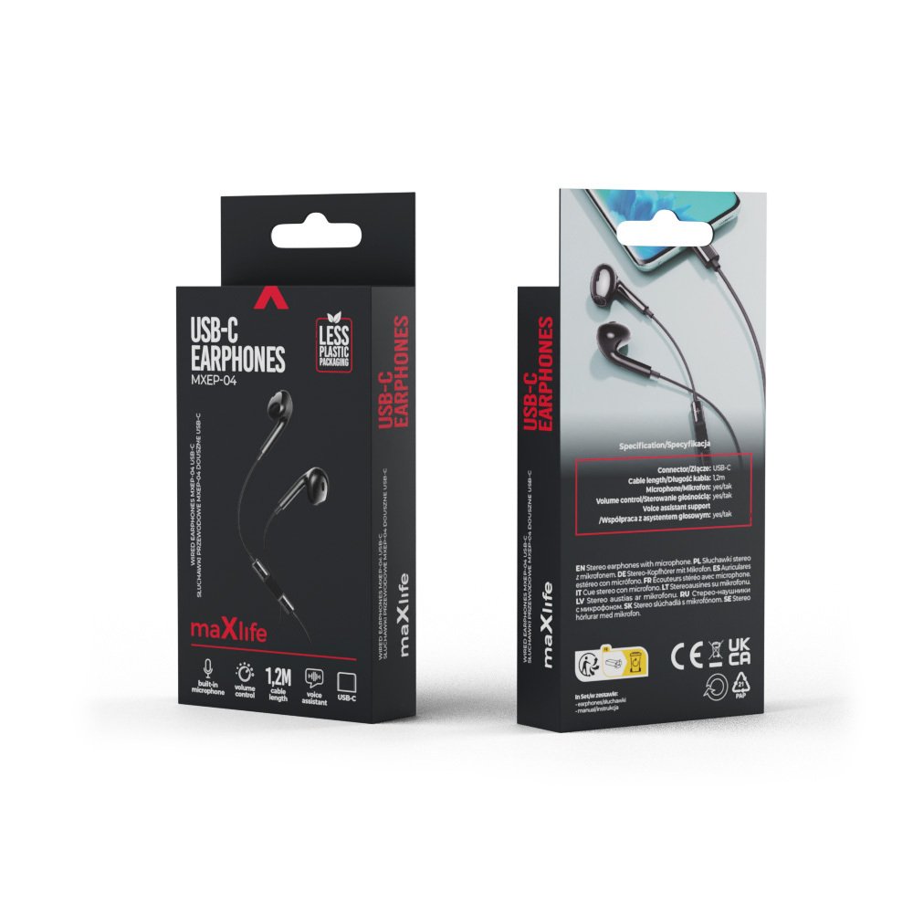 Maxlife vadu austiņas MXEP-04 USB-C, melnas
