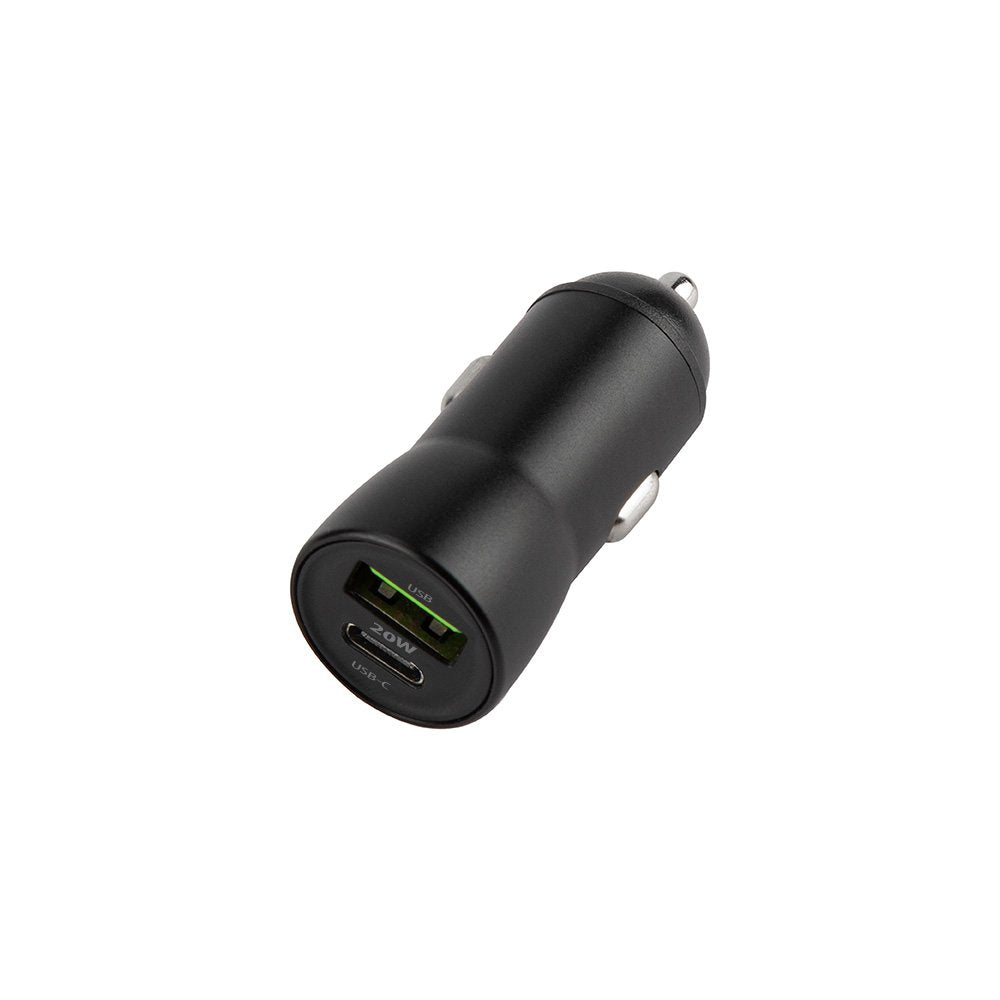 Maxlife MXCC-04 PD QC automašīnas lādētājs 1x USB-C 1x USB 20W melns + USB-C - Lightning kabelis 27W