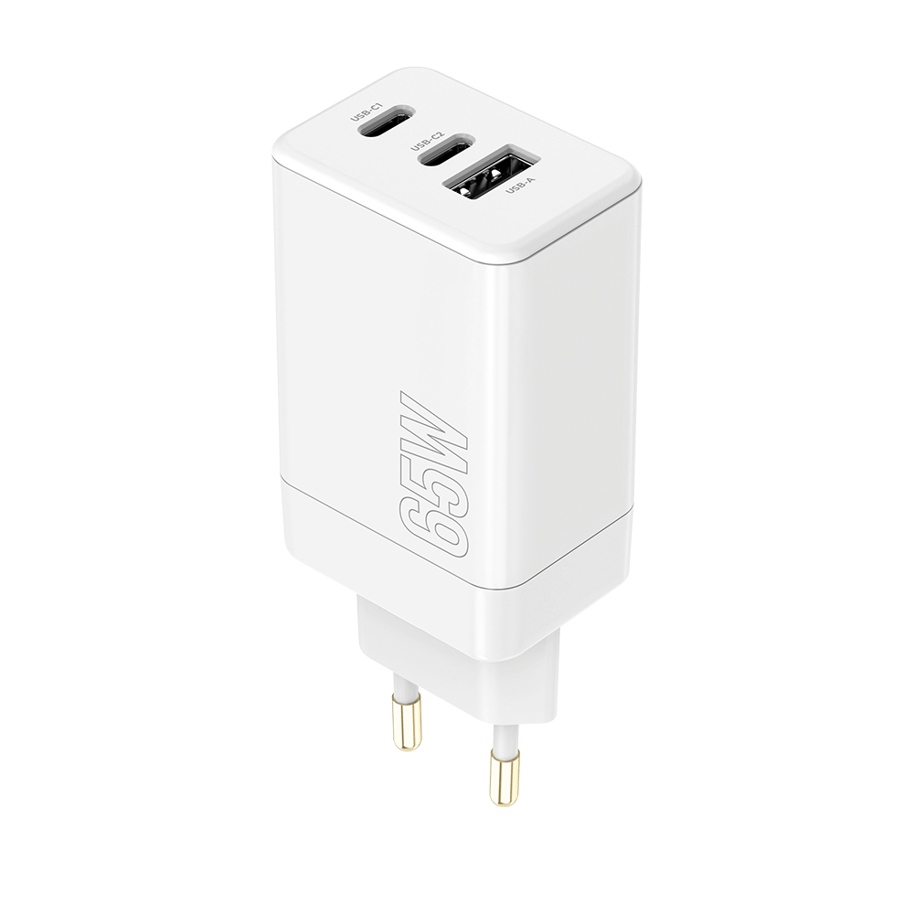 Maxlife lādētājs MXTC-08-65ACC PD QC 2x USB-C 1x USB 65W, balts