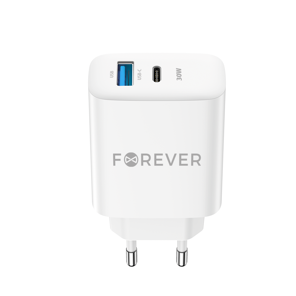 Forever lādētājs TC-07-30AC PD QC 1x USB-C 1x USB 30W, balts