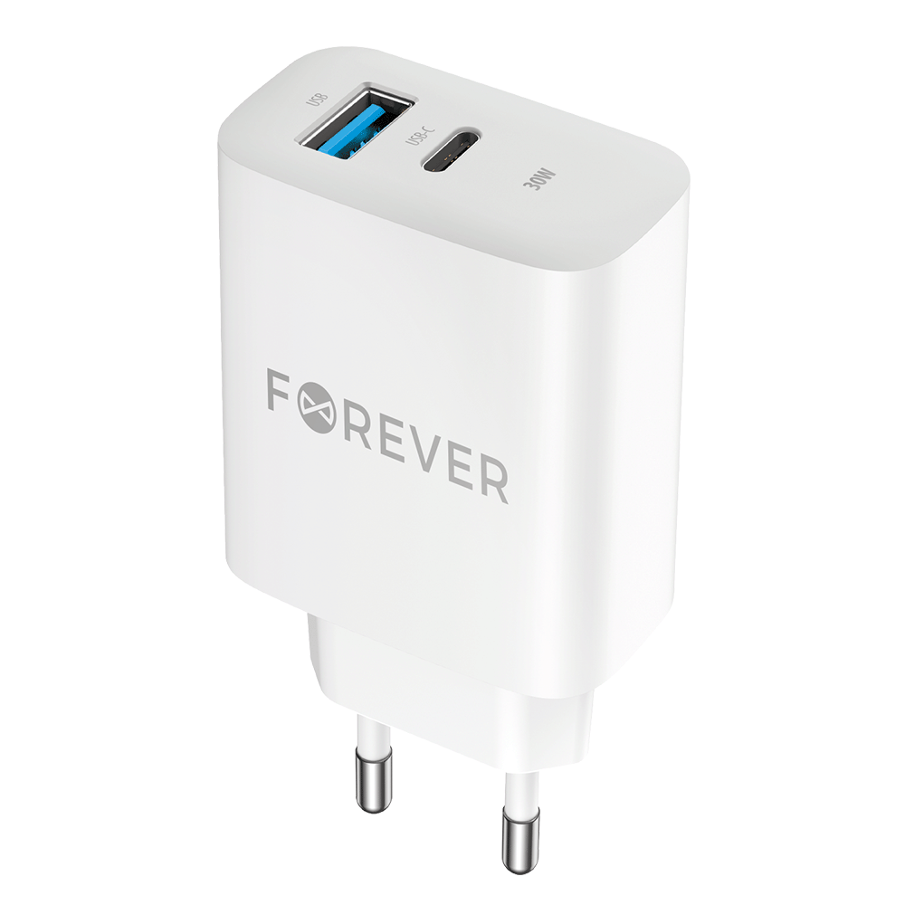 Forever lādētājs TC-07-30AC PD QC 1x USB-C 1x USB 30W, balts