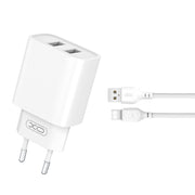 XO tīkla lādētājs CE02C 2x USB 2,1A balts + USB-C kabelis