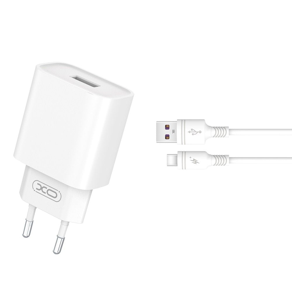 XO tīkla lādētājs CE02D QC 3.0 18W 1x USB balts + USB-C kabelis