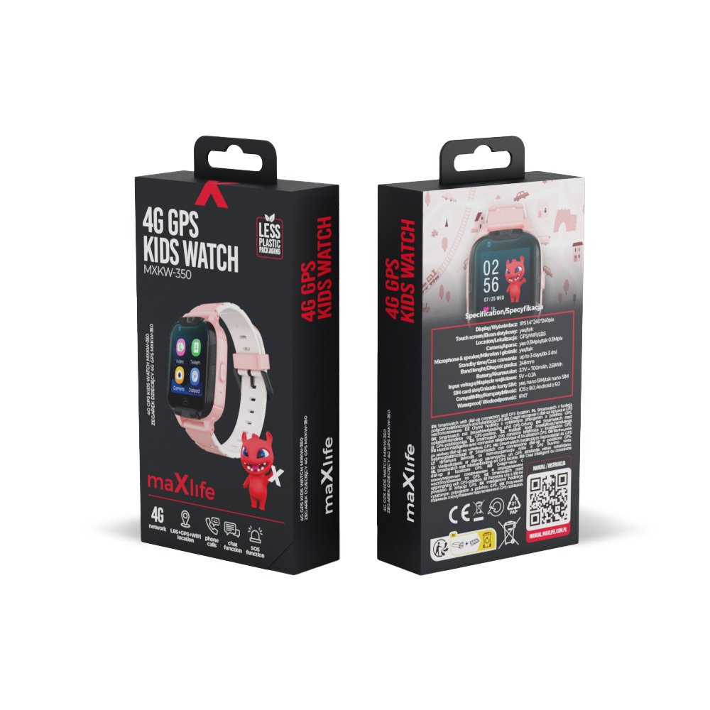 Maxlife viedpulkstenis 4G MXKW-350 rozā GPS WiFi