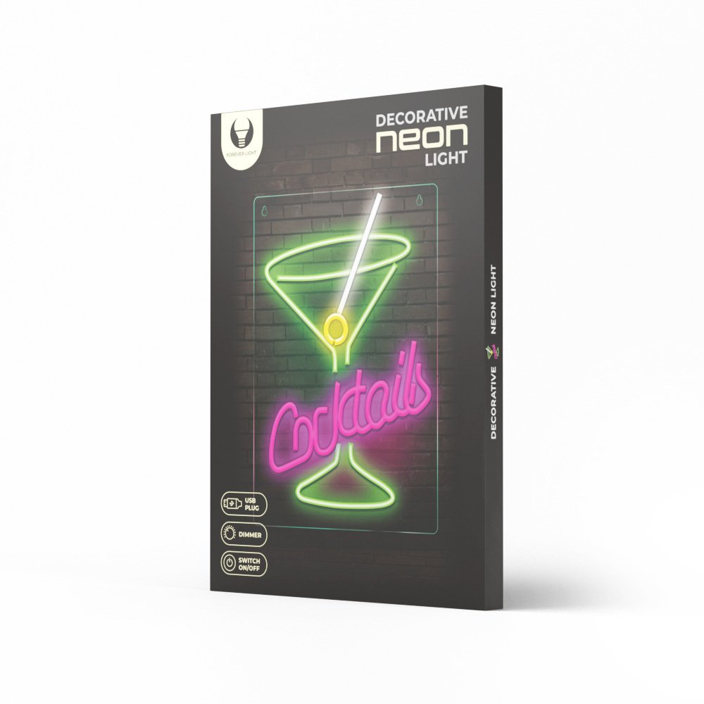 Forever Light gaisma Neon Plexi LED Cocktails rozā, zaļš FPNE02X Forever