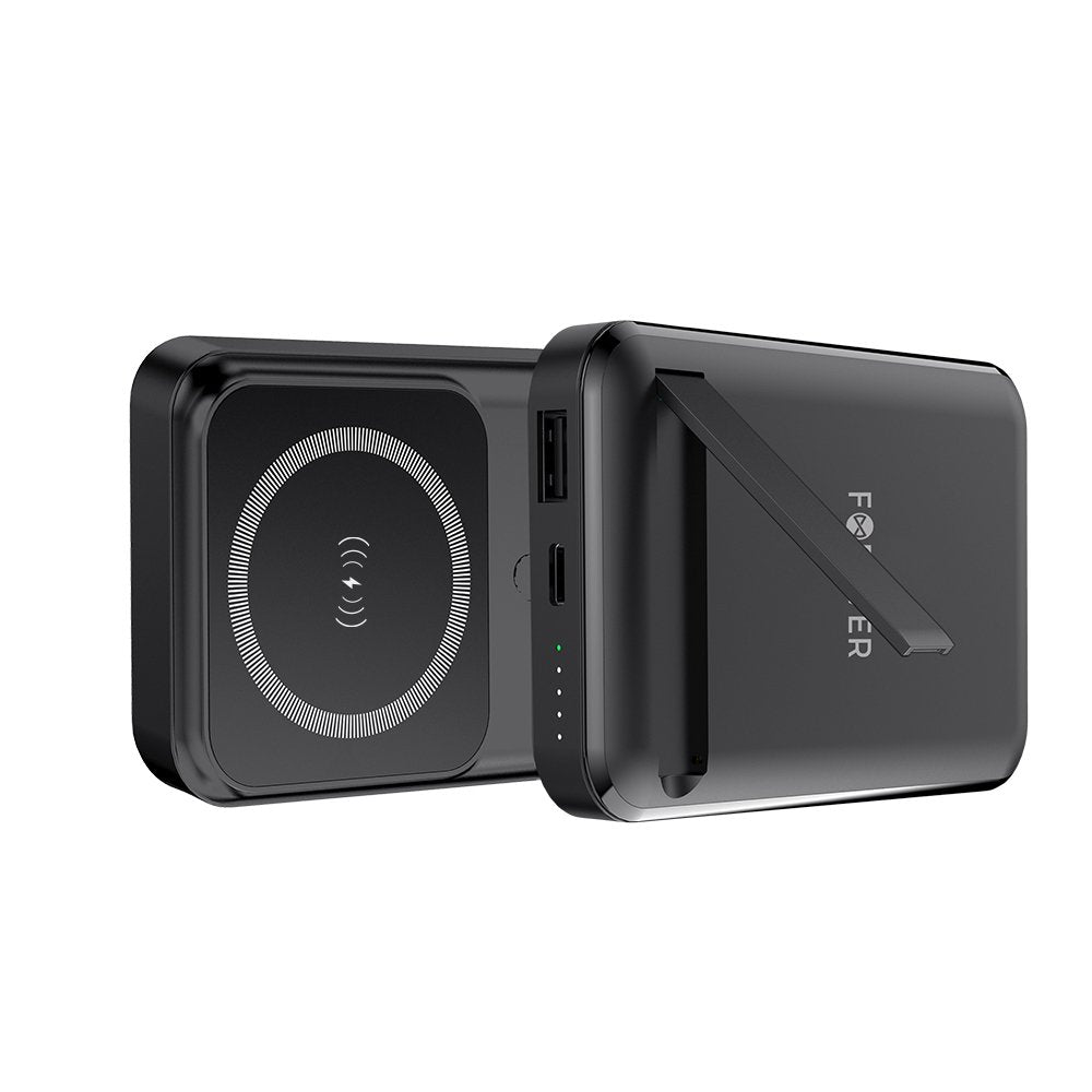Forever ārējā baterija ar bezvadu lādēšanu MATB-100 PD QC 22.5W 10000 mAh, magnētiska, melna
