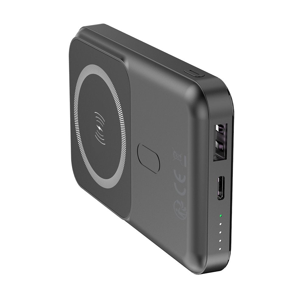 Forever ārējā baterija ar bezvadu lādēšanu MATB-100 PD QC 22.5W 10000 mAh, magnētiska, melna