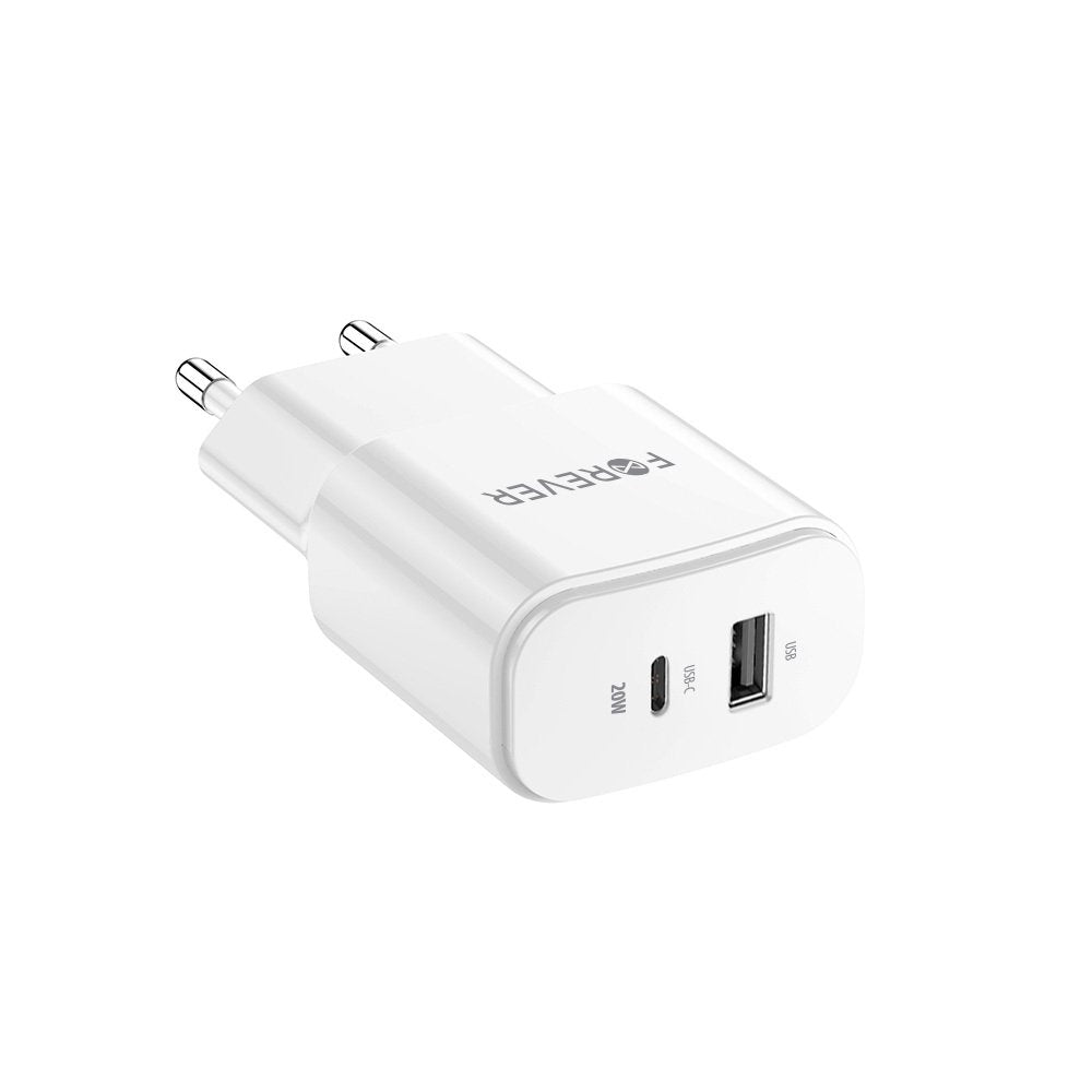 Forever lādētājs TC-01-20AC PD QC 1x USB-C 1x USB 20W, balts