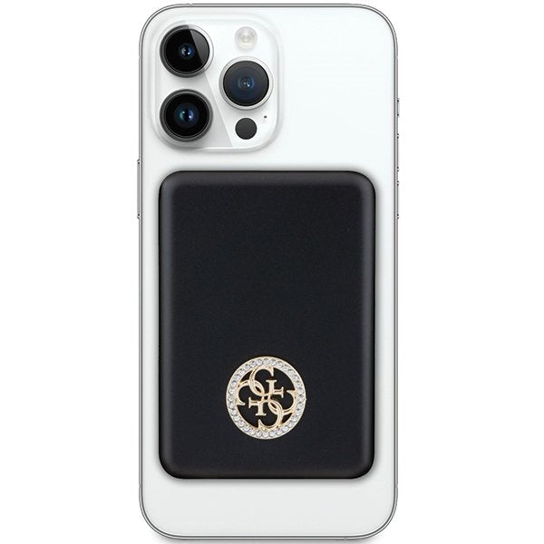 Guess bezvadu powerbank 5 W GUPBM3AL4DMK 3000 mAh, melns, ar MagSafe 4G un metāla logotipu ar strassiem