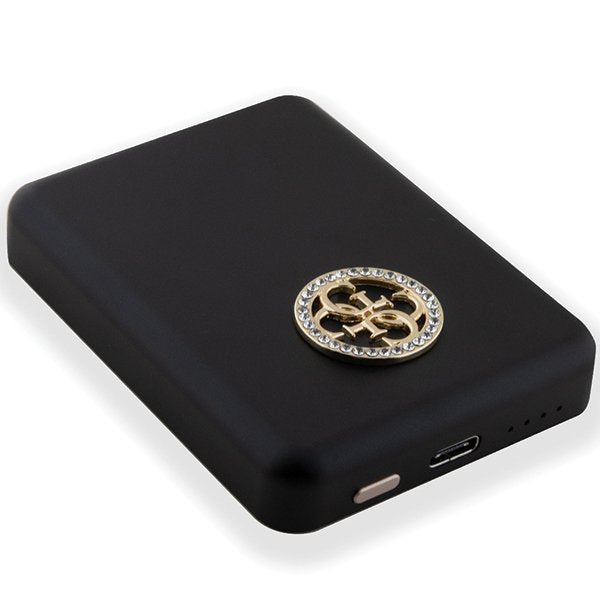Guess bezvadu powerbank 5 W GUPBM3AL4DMK 3000 mAh, melns, ar MagSafe 4G un metāla logotipu ar strassiem