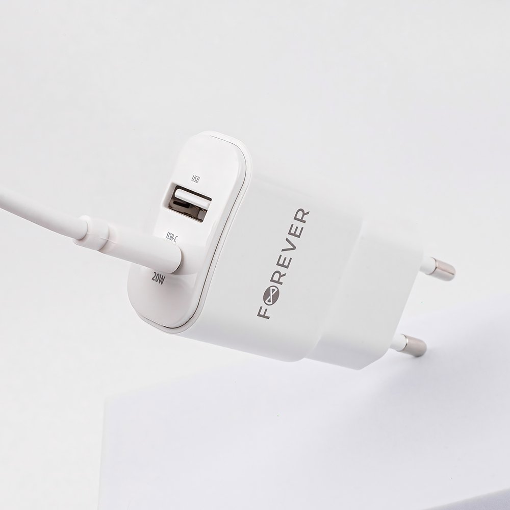 Forever lādētājs TC-01-20AC PD QC 1x USB-C 1x USB 20W, balts