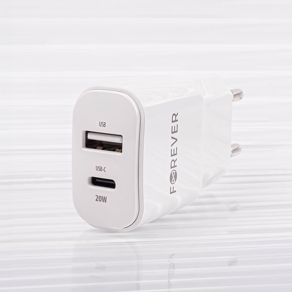 Forever lādētājs TC-01-20AC PD QC 1x USB-C 1x USB 20W, balts