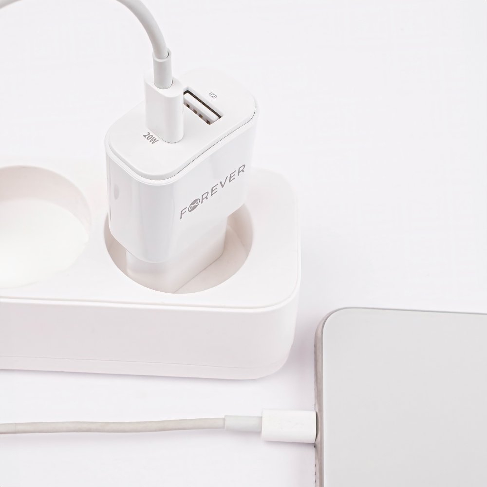 Forever lādētājs TC-01-20AC PD QC 1x USB-C 1x USB 20W, balts